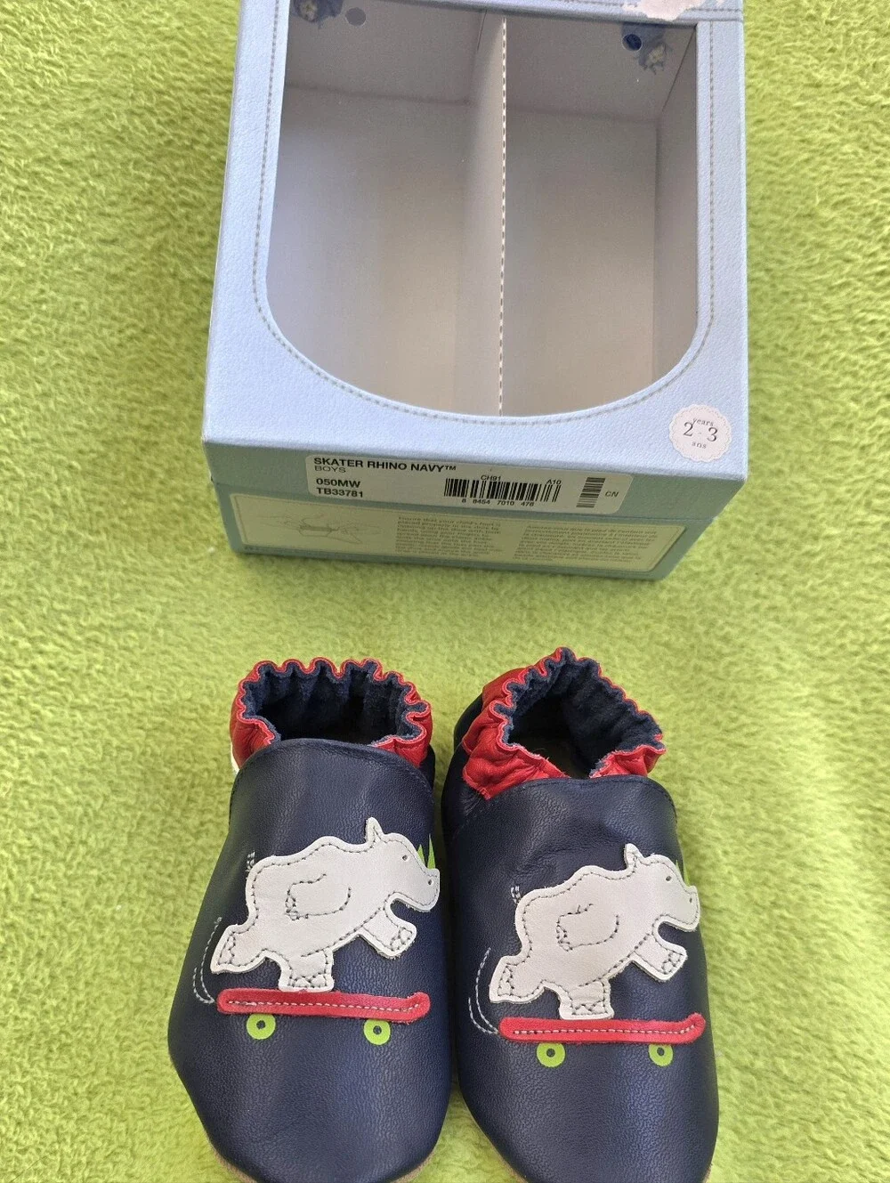 NWT NIB 2-3 yrs Baby BOYS SOFT SOLES Skater Rhino Navy ROBEEZ LEATHER SHOES (Q2)